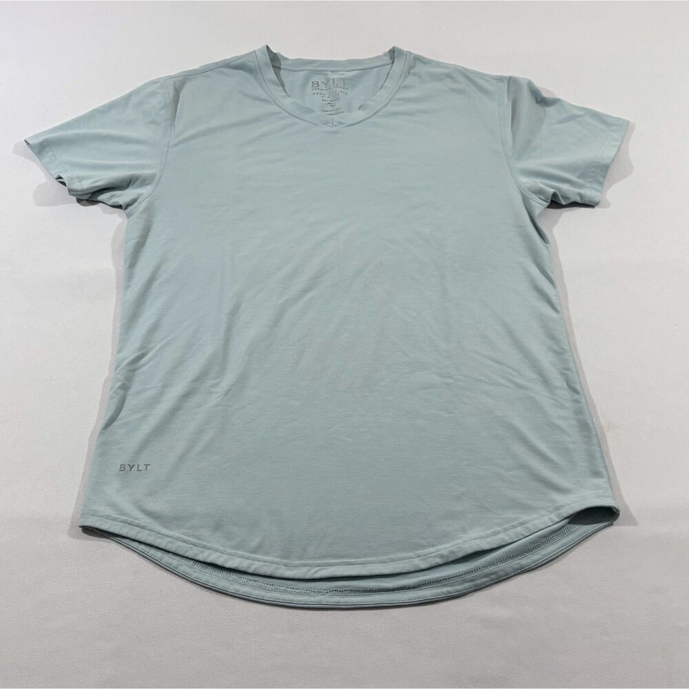 BYLT Drop Cut Lux V Neck T-shirt Blue Premium Basics Performance Curved Hem M